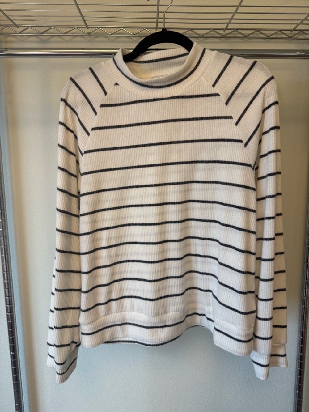 EVEREVE Striped Mock Neck Sweater - White with Black Stripes
